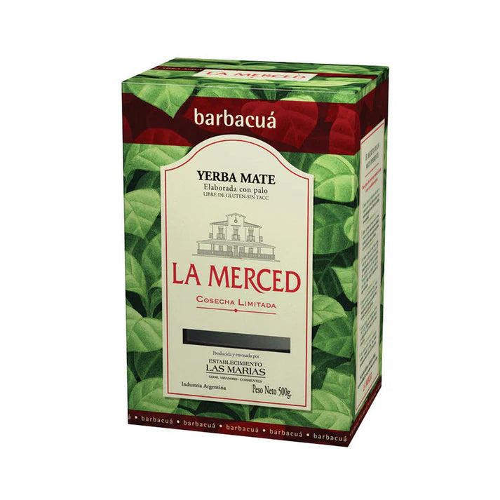 Pack La merced con palo Barbacua 500 grs, Mate Calabaza y Bombilla Alpaca